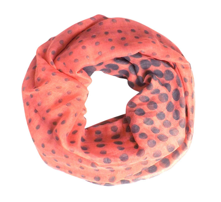 Salmon Peach Couture Vintage Multicolored Classic Bright Polka Dot Infinity Loop Scarf