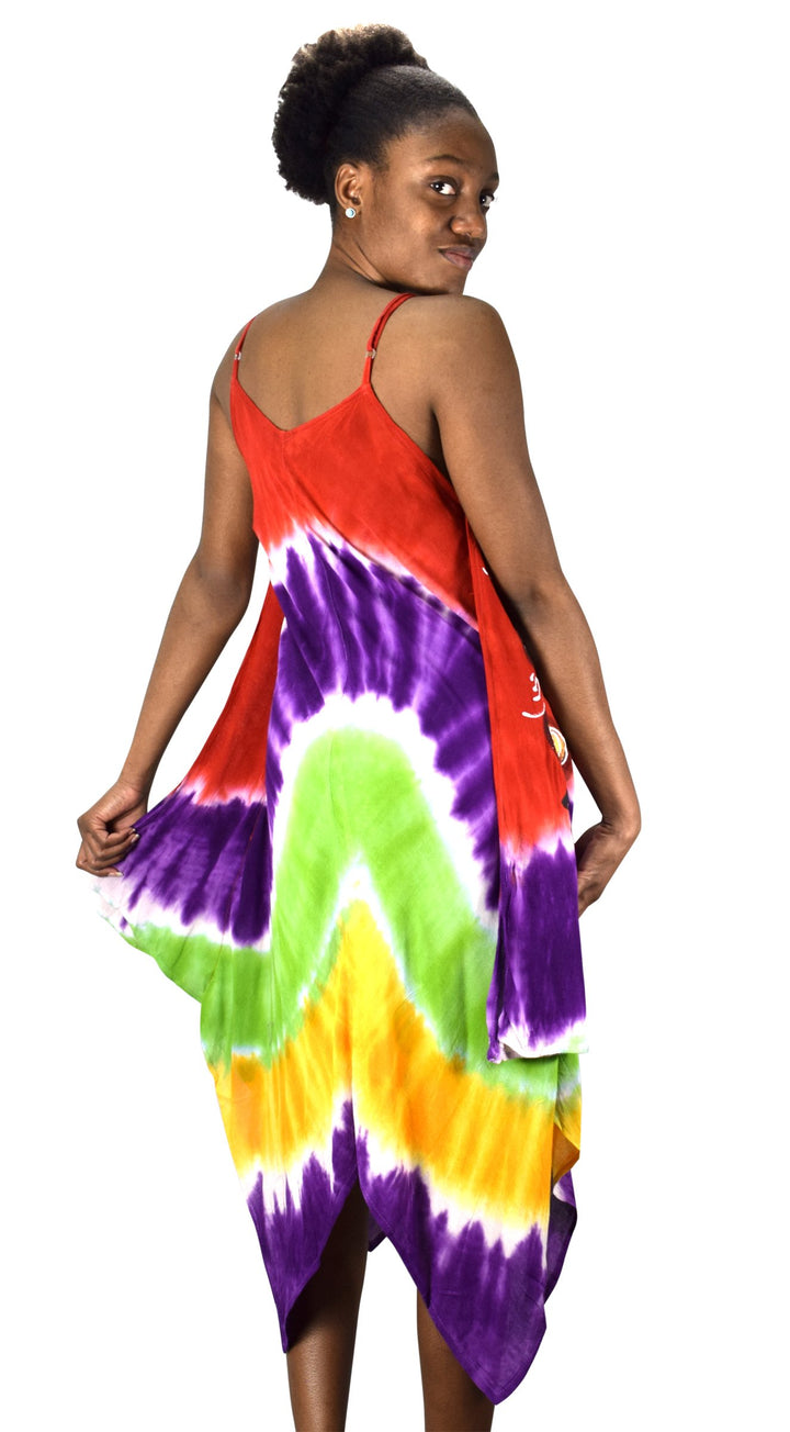 Floral Tie Dye Handkercheif Hem Sleeveless Summer Dress Cover up