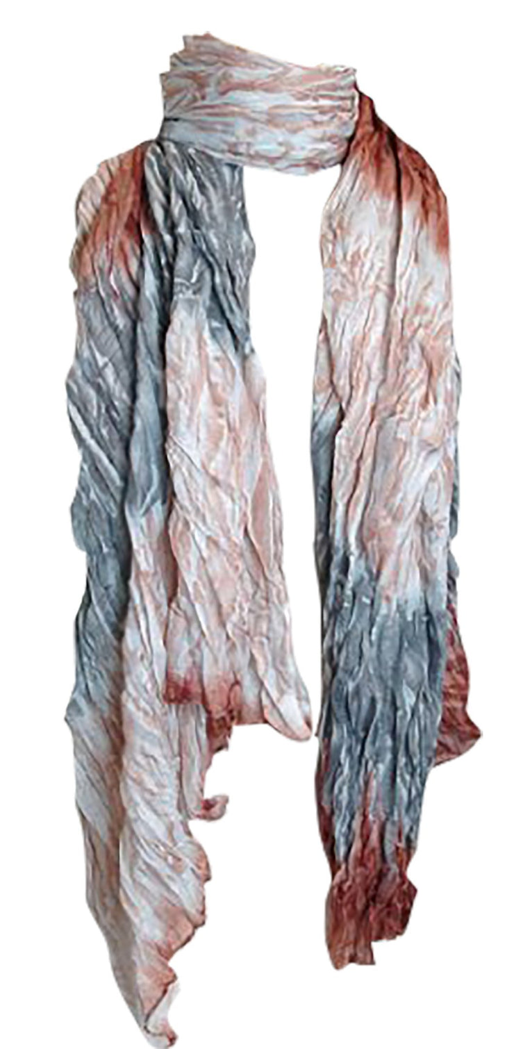 Tan & Grey Women's Stylish Trendy Lightweight Crinkled Faded Tie Dye Scarf Sarong