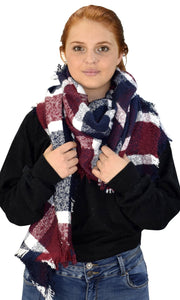 Plaid Tartan Oversized Oblong Cashmere Feel Oblong Blanket Scarves Navy/Red 91