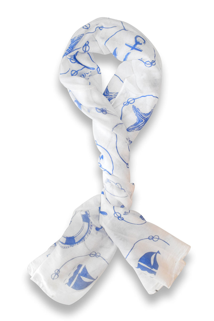 Peach Couture All Season's Nautical Shell Seahorse design Light Fringe Shawl Scarf