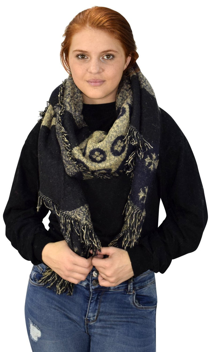 Plaid Tartan Oversized Oblong Cashmere Feel Oblong Blanket Scarves Taupe/Navy