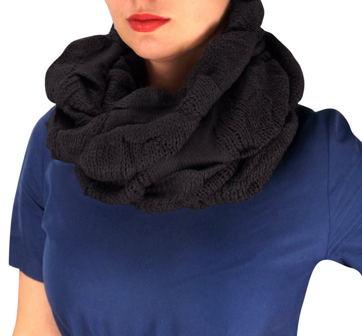 Black Cowl Neck Loop Scarf Winter Knit Thick Neck Warmer