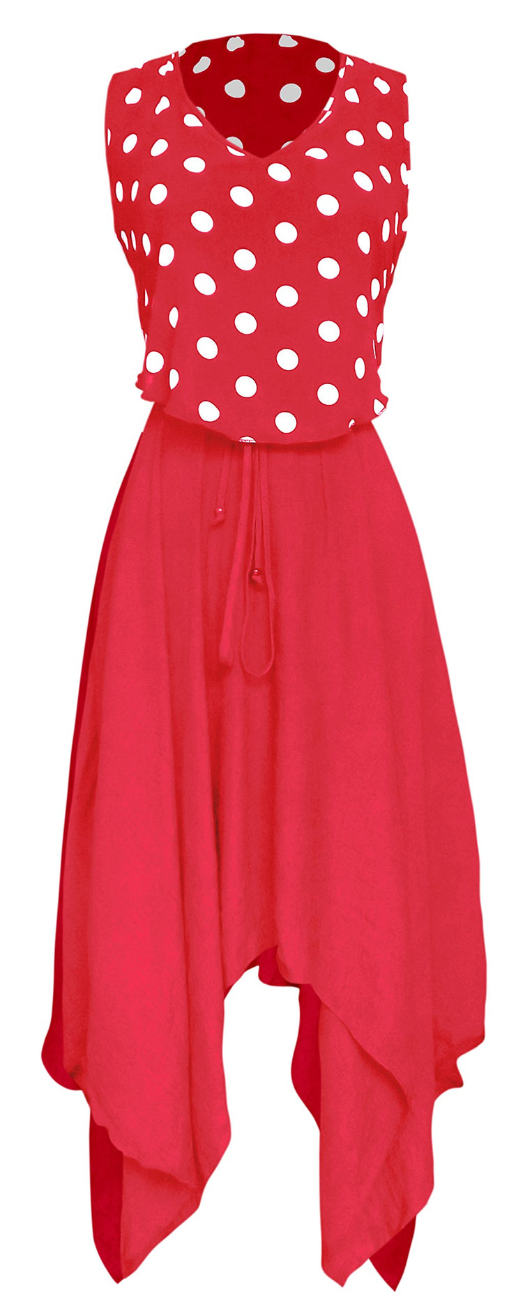 Women's Casual 2 in 1 Polka Dot Flowing Handkerchief Dress (Coral, Medium)