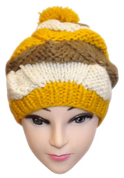 Peach Couture Knit Striped Cozy Warm Cable Knit Winter Crochet Cap Ski Hat Beret
