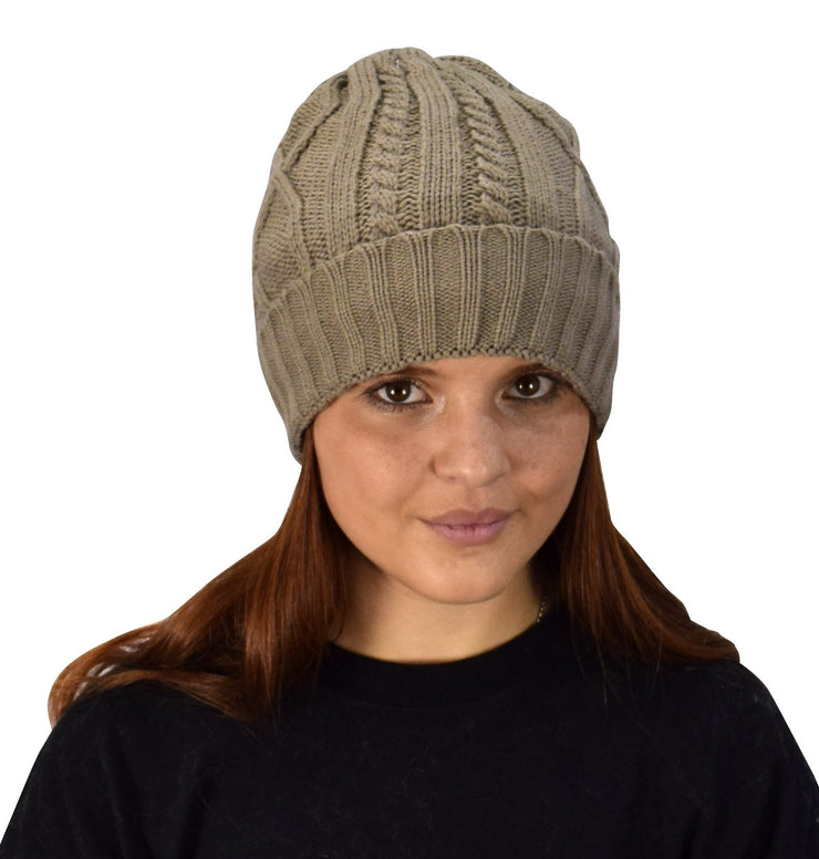 Diamond Knit Sherpa Fleece Lined Unisex Winter Beanie Hat