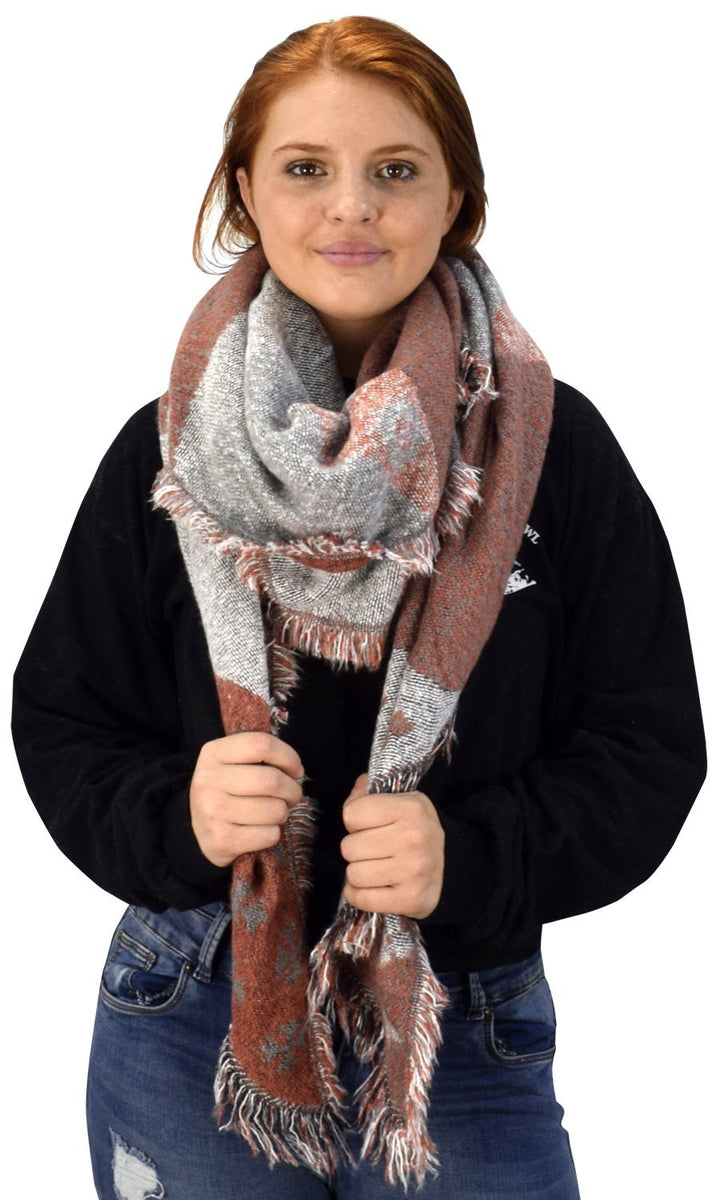 Plaid Tartan Oversized Oblong Cashmere Feel Oblong Blanket Scarves Taupe/Grey