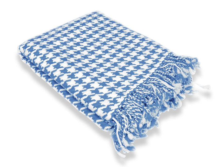 Blue Cashmere Wool Houndstooth Throw (50x60")