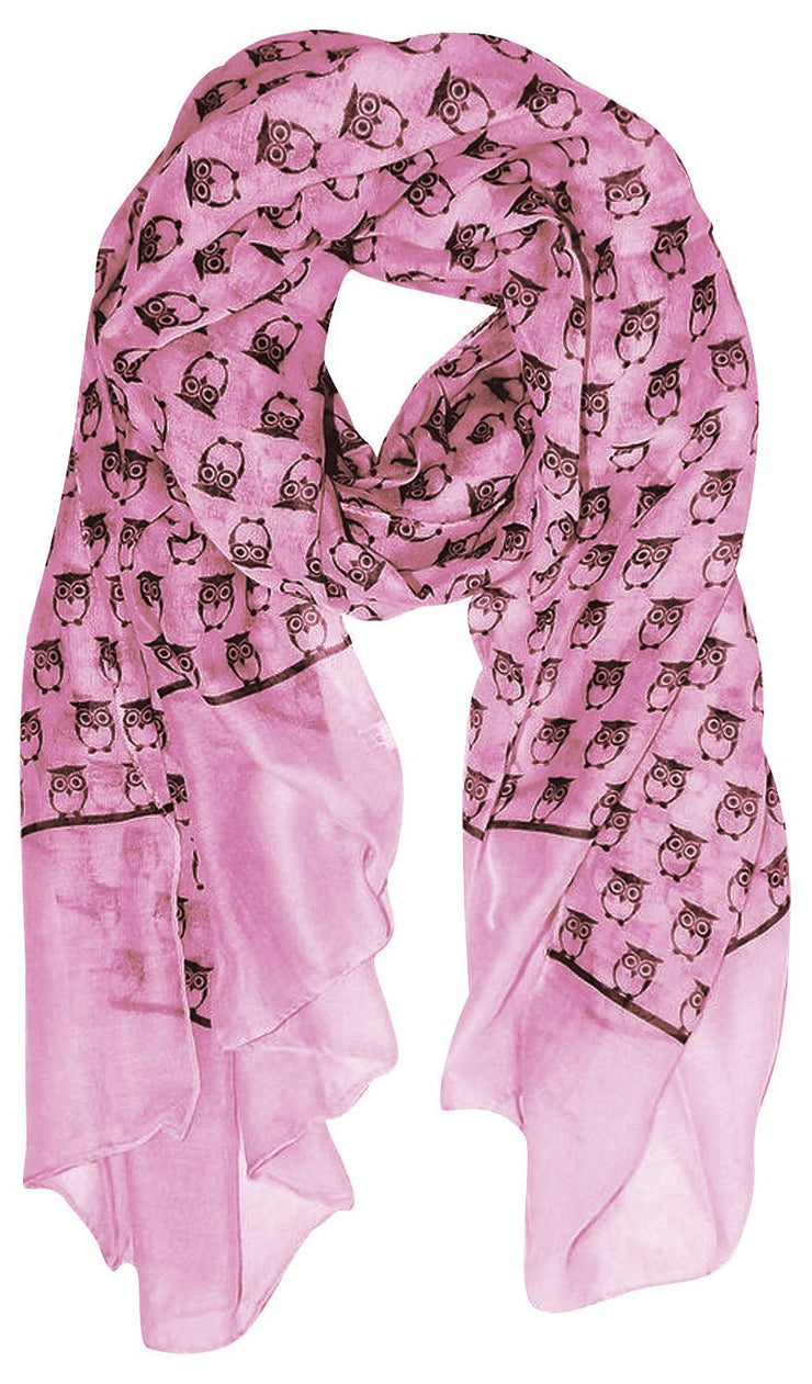 Pink Peach Couture Summer Lightweight Soft Animal Bird Owl Printed Sheer Scarf Shawl