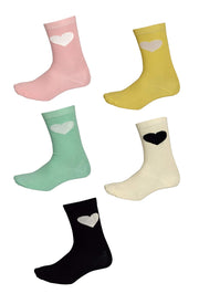 Soft and Cozy Comfortable Soft Cute Hearts Print 5 Pack Crew Socks