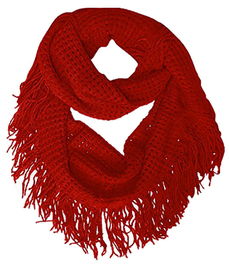 Red Peach Couture Warm and Soft Fashionable Checkered Fringe Infinity Loop Scarf