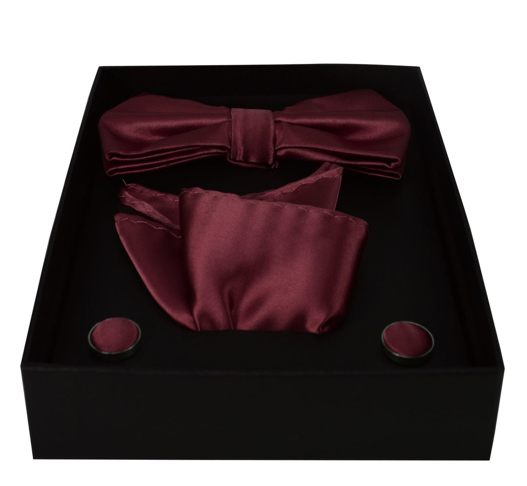 Mens Pre-tied Adjustable Tuxedo Bow Tie Cufflinks Pocket Square Set