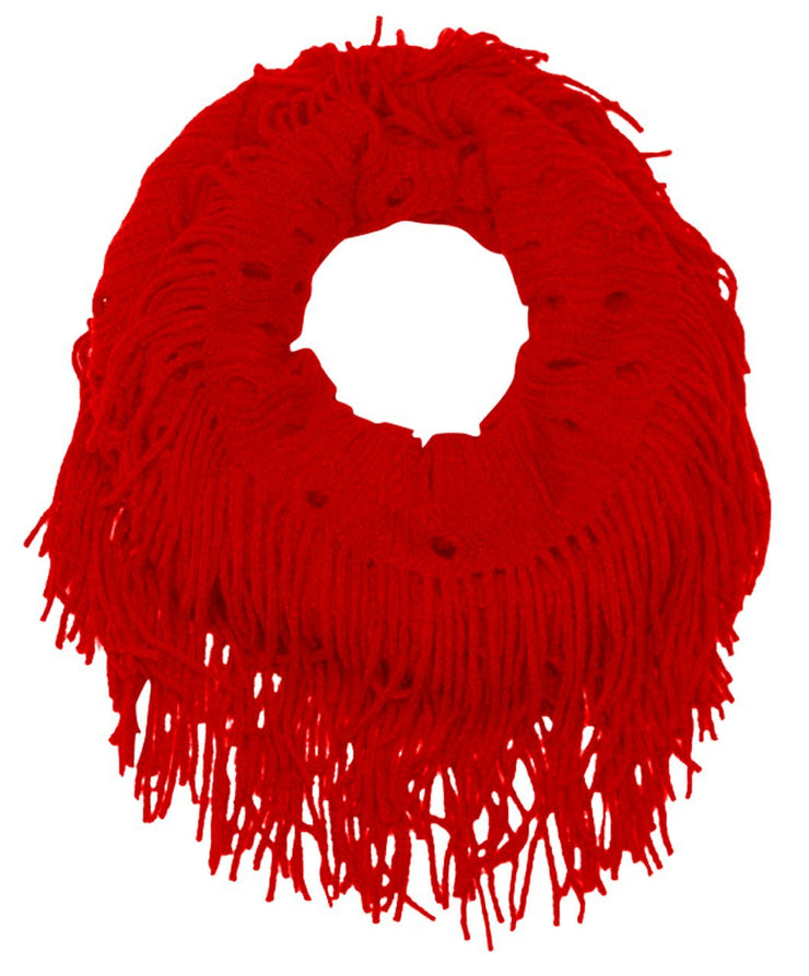 Red Peach Couture Warm Bohemian Crochet Hand Knitted Fringe Infinity Loop Scarf Wrap