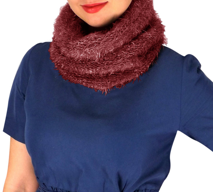 Red Double Layer Marled Knit Cowl Neck Infinity Loop Scarf Neck Warmer