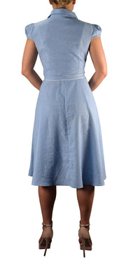 100% Cotton Ruffle Neck Cap Sleeve Mid Length Vintage A-Line Dress
