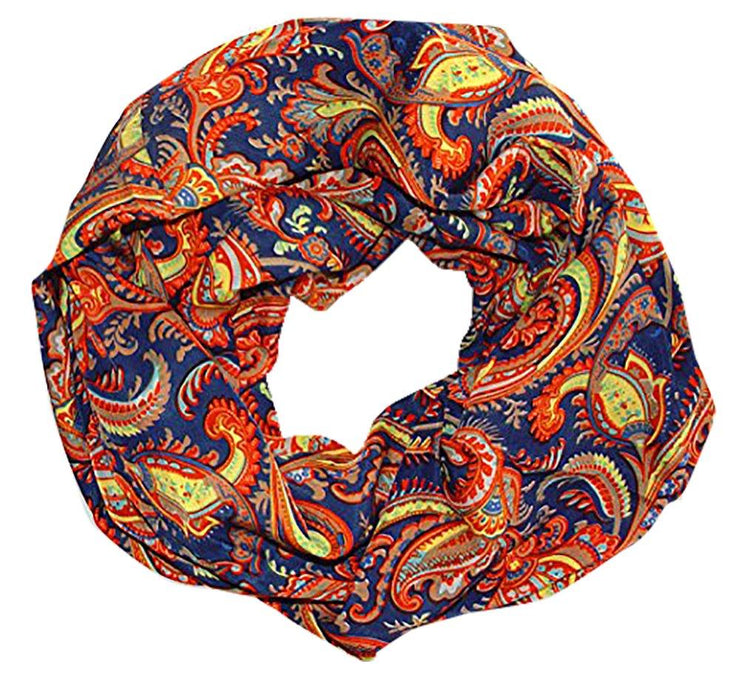 Navy Peach Couture Womens Boho Floral Paisley Sheer Infinity Scarf Loop Circle Scarf