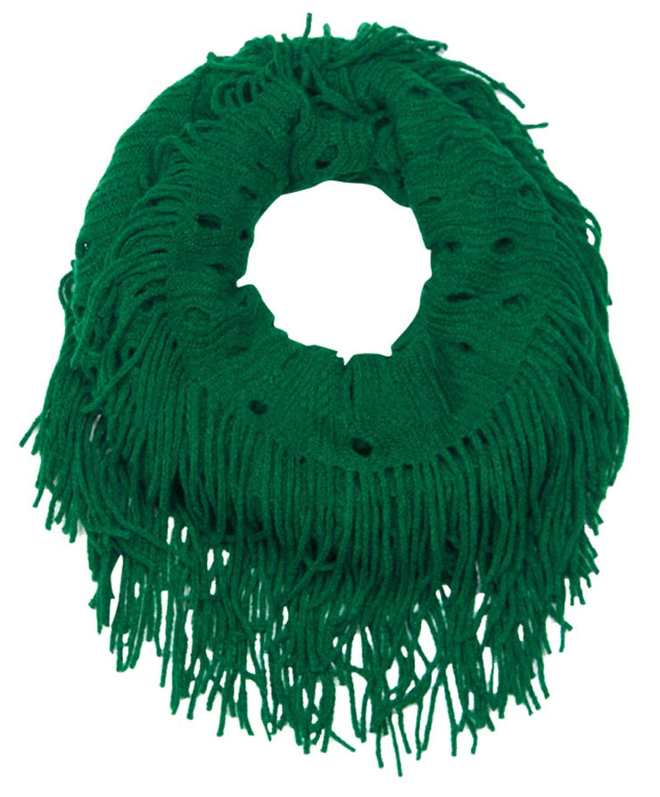 Green Peach Couture Warm Bohemian Crochet Hand Knitted Fringe Infinity Loop Scarf Wrap