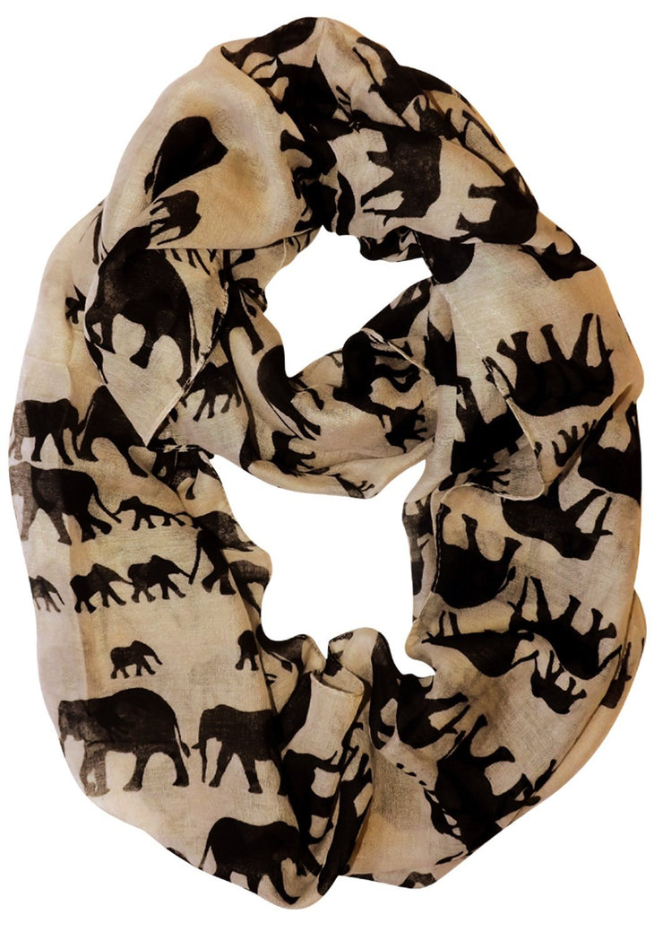 Cream/Black Peach Couture Trendy Lightweight Animal Print Artsy Elephant Wrap Scarf Shawl