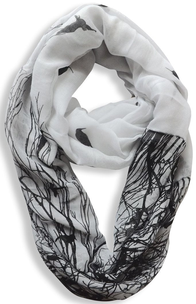 Vintage two colored bird print infinity loop scarf for women