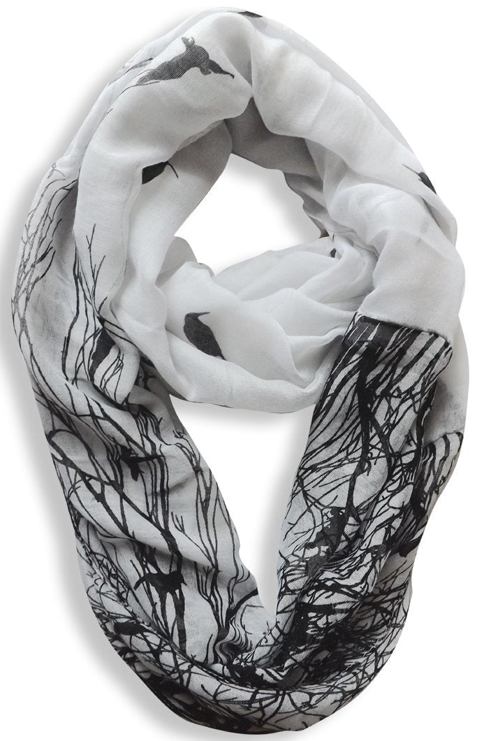 White Peach Couture Beautiful Vintage Two Colored Bird Print Infinity Loop Scarf Scarves