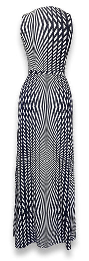 Striped Metal Embellished Sleeveless Belted Maxi Dress