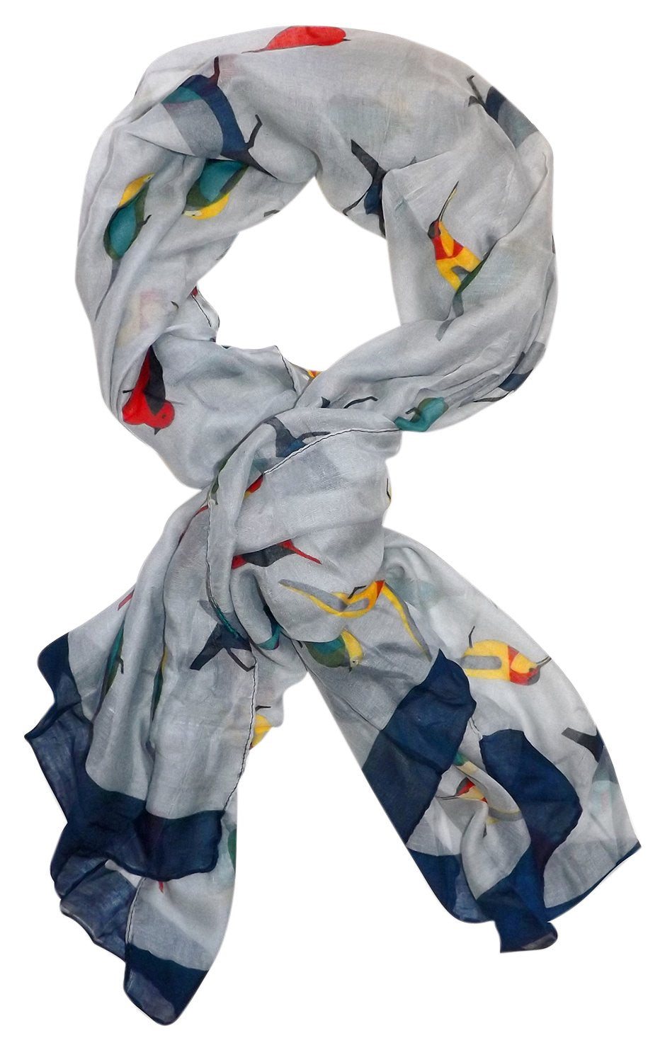 Lightweight summer and fall bird print fashion scarf with a multicolor graphic design and a vintage faded look.