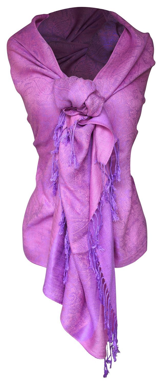 Pink/Purple Peach Couture Elegant Vintage Two Color Jacquard Paisley Pashmina Shawl Wrap
