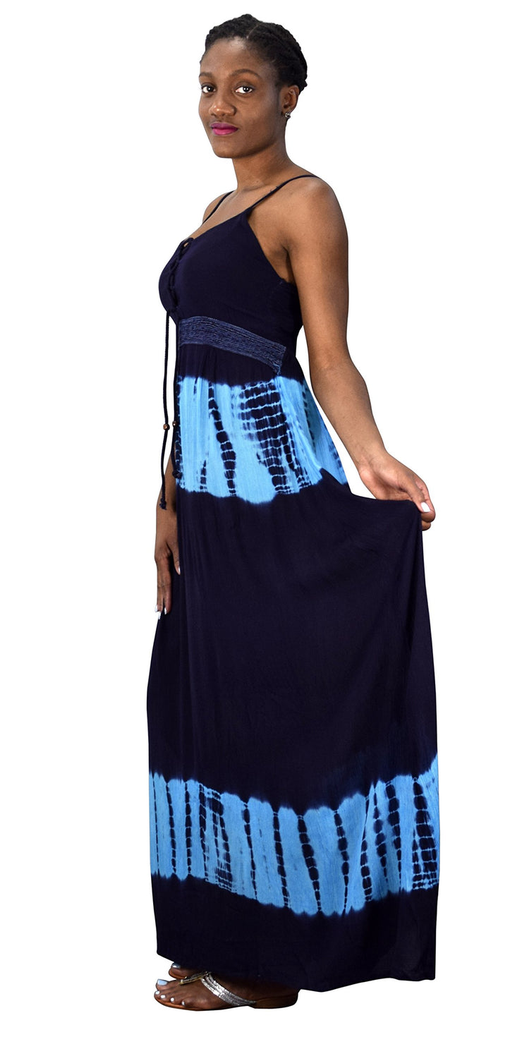 Summer Fashion Womens Spaghetti Strap Tie Dye Crepe Maxi Dresses