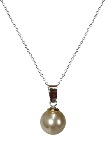 Women Round White Simulated Pearl 925 Sterling Silver Necklace Pendant
