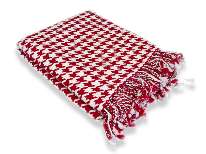 Red Cashmere Wool Houndstooth Throw (50x60")
