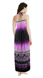 Exotic Tie Dye Self Tie Halter Vacation Maxi Dress Violet, L