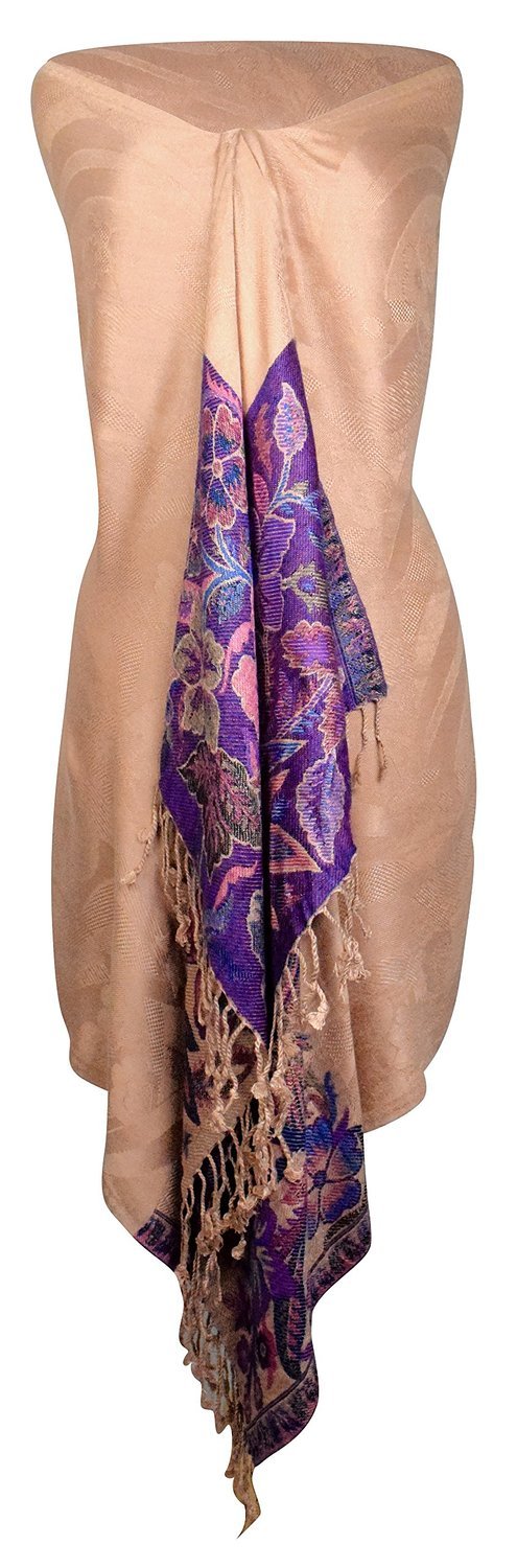 Paisley Floral Border Reversible Pashmina Shawl
