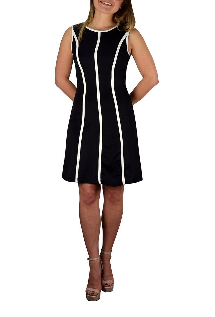 Striped Sleeveless Solid Color A-Line Cocktail Party Dress