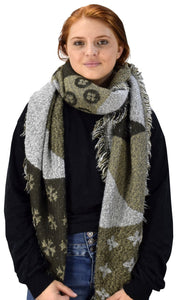 Plaid Tartan Oversized Oblong Cashmere Feel Oblong Blanket Scarves Taupe/Grey