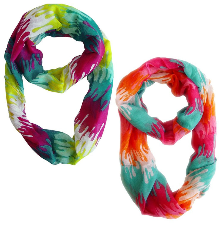 Pink Orange and Fuchsia Yellow Peach Couture Trendy Abstract Multicolored Paint Design Infinity Loop Scarf/wrap
