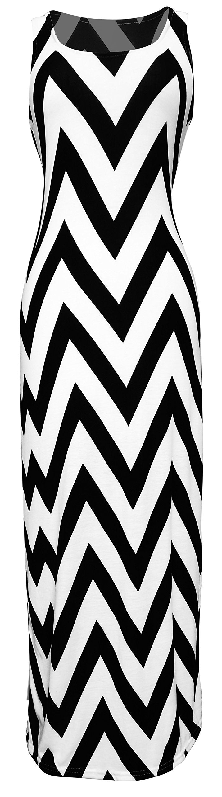 Women's Chevron Boho Chic Maxi Spring Summer Dress 2 Tone (Small, Black/White)