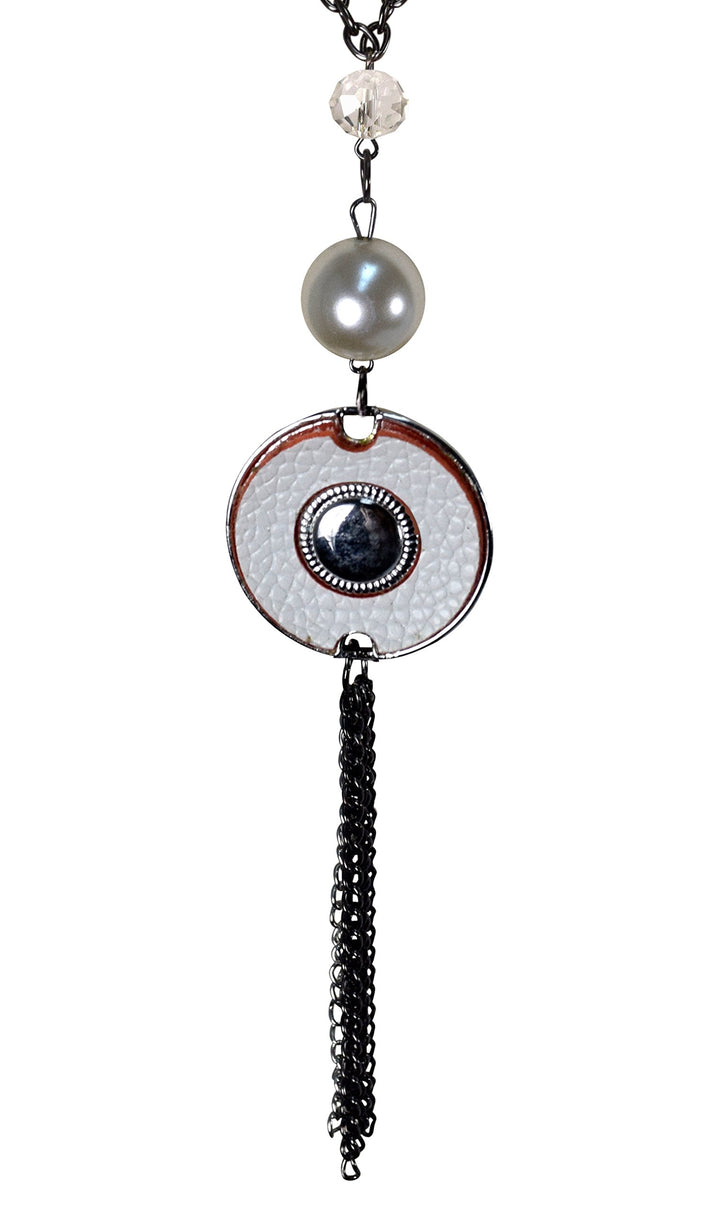 Vintage Chic Long Chain Large Pearl Circle Necklace Earrings Set