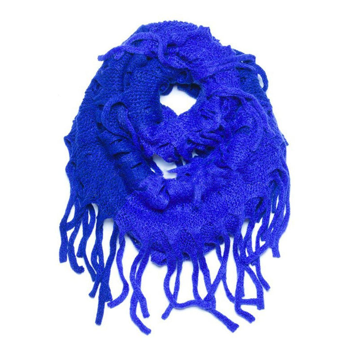 Blue Mix Peach Couture Warm Bohemian Crochet Hand Knitted Fringe Infinity Loop Scarf Wrap