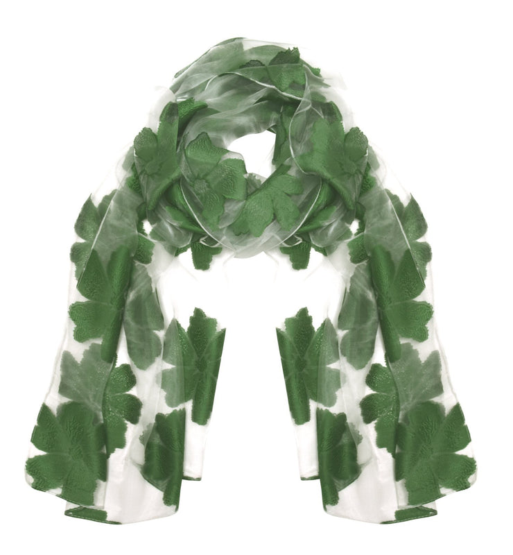 White Green Summer Fashion Lightweight Floral Embroidered Burnout Scarf