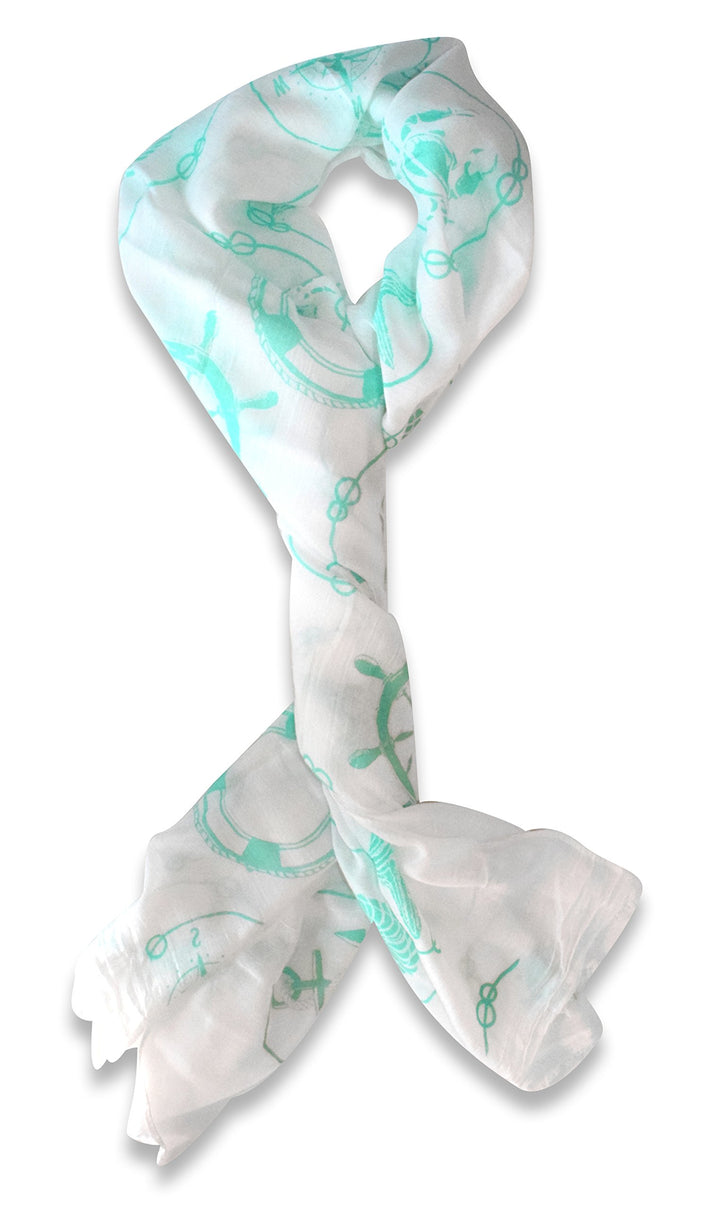 Peach Couture All Season's Nautical Shell Seahorse design Light Fringe Shawl Scarf