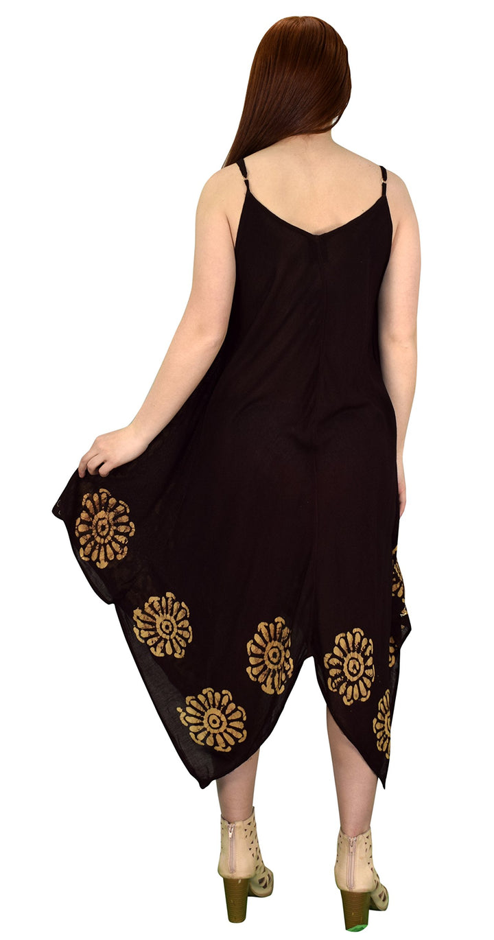 Floral Tie Dye Handkercheif Hem Sleeveless Summer Dress Cover up