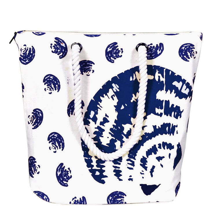 100% Cotton Seashells Print Canvas Classy Beach Tote Handbags - Violet