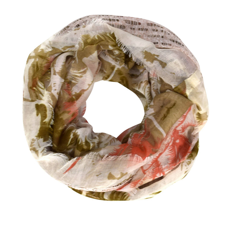 Tropical Print Double Layer Infinity Loop Circle Scarf Beige