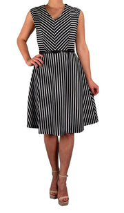 Striped Retro Vintage Inspired Party Cocktail Dress With Belt Tie