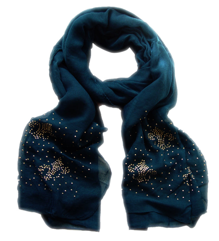 Midnight Blue Peach Couture Classic Glittering Sparkle Studded Scarf Shawl Wrap