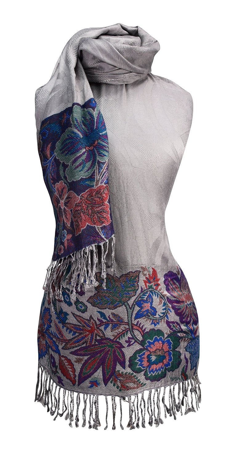 Paisley Floral Border Reversible Pashmina Shawl