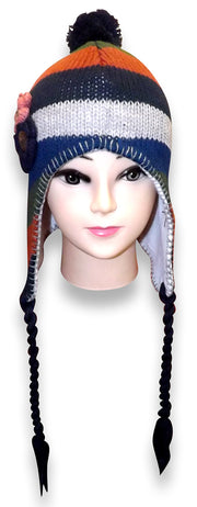 Peach Couture Kids Winter Stripe w/Buttons Knit Trooper Trapper Ear Flap Hat