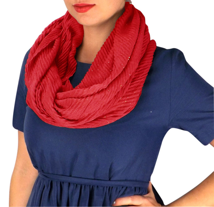 Red Peach Couture Lightweight Sheer Shimmering Crinkled Pattern Infinity Loop Scarf