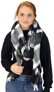 Plaid Tartan Oversized Oblong Cashmere Feel Oblong Blanket Scarves Black/White 91