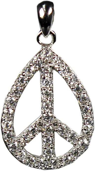 Teardrop Peace Sign CZ Diamond Pendant